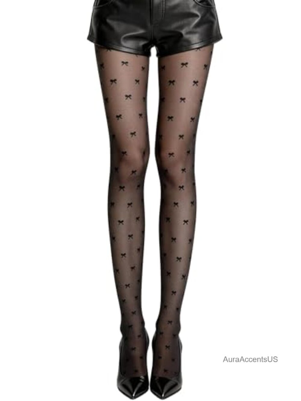 Sheer Bow Print Pantyhose Nylon/Spandex High Waist One Size